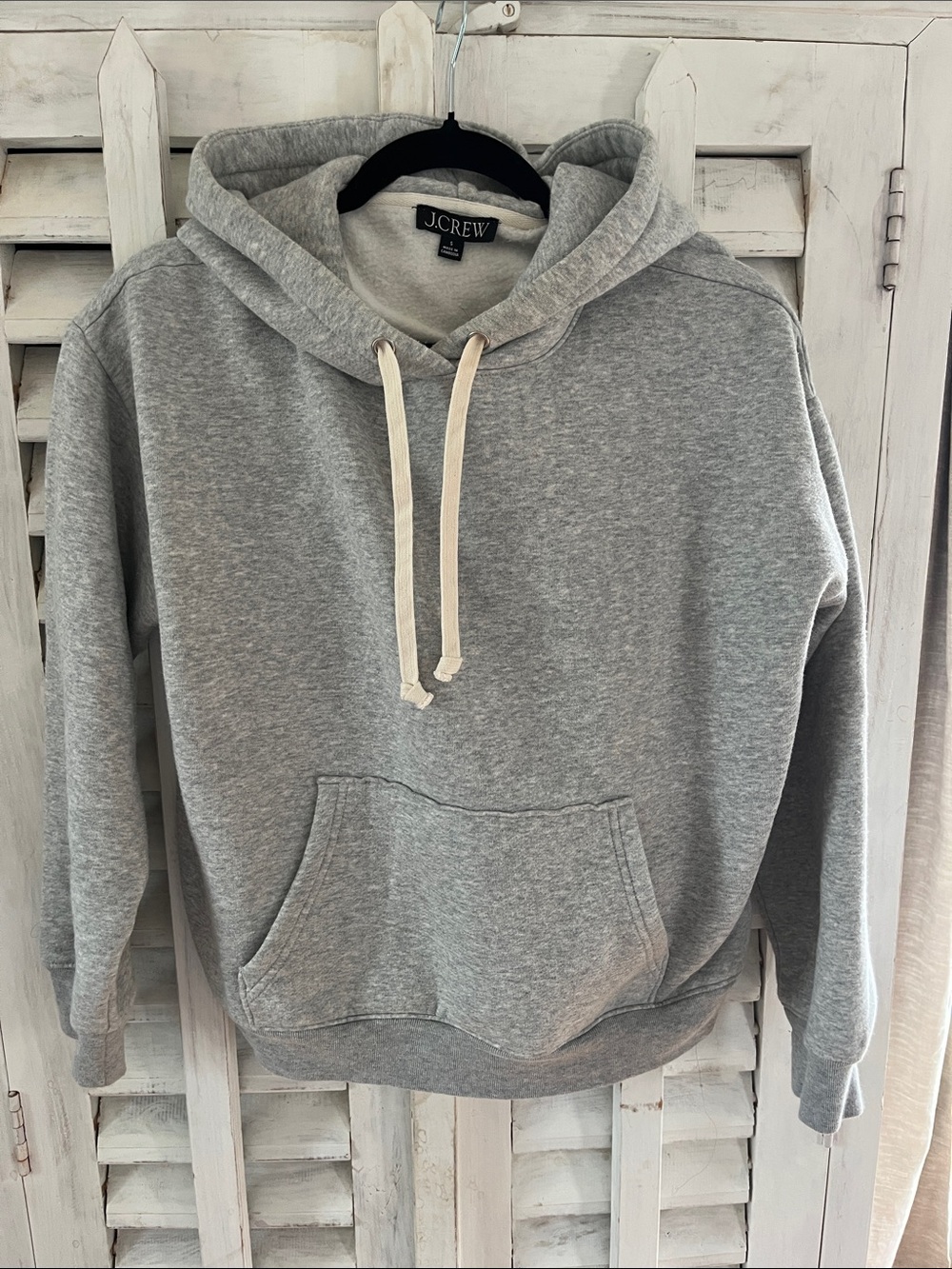 J. Crew Heather Gray Hoodie with Cream Drawcords